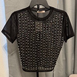 Black Transparent Rhinestone and Pearl Top-transparent is all over the runway!